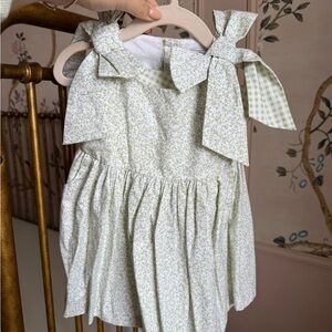 Sophie & Lucas Green Floral Baby Dress with Bow Details